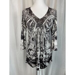 OneWorld Embellished Tunic Top – Size S boho chic, flowy fit Y2K